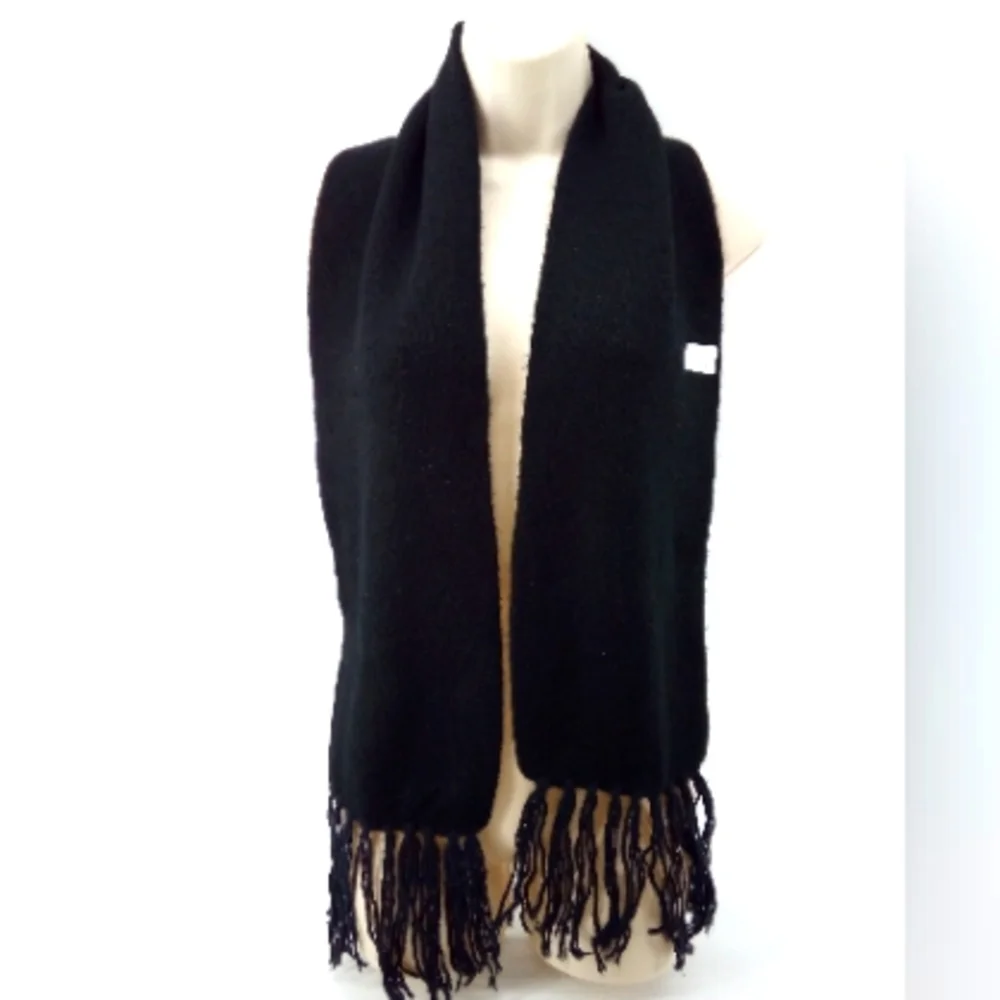 Vintage Wool Black Fringe Neck Scarf